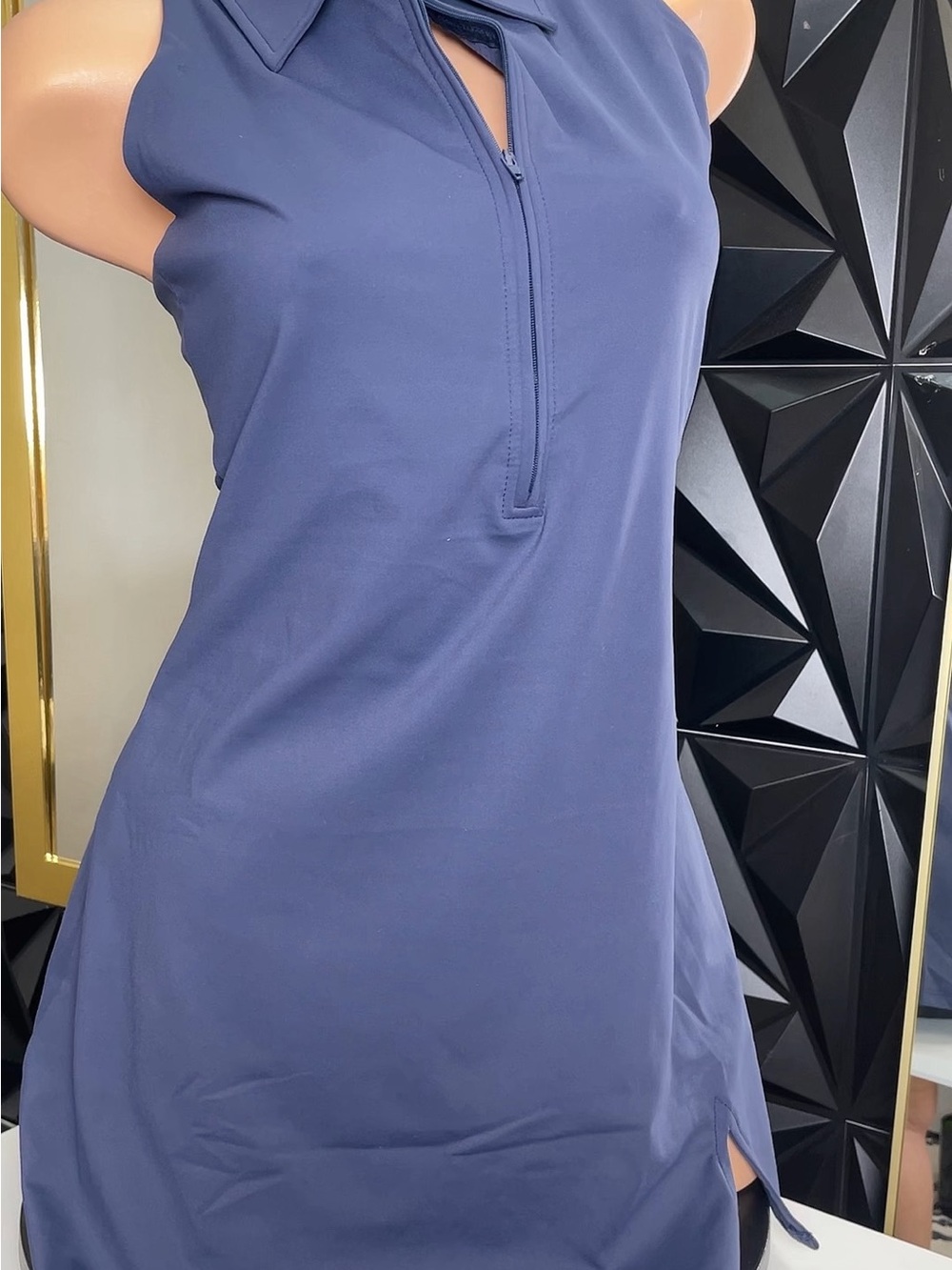 🔥👗Sleeveless Navy Maxi Dress with Zip Neck